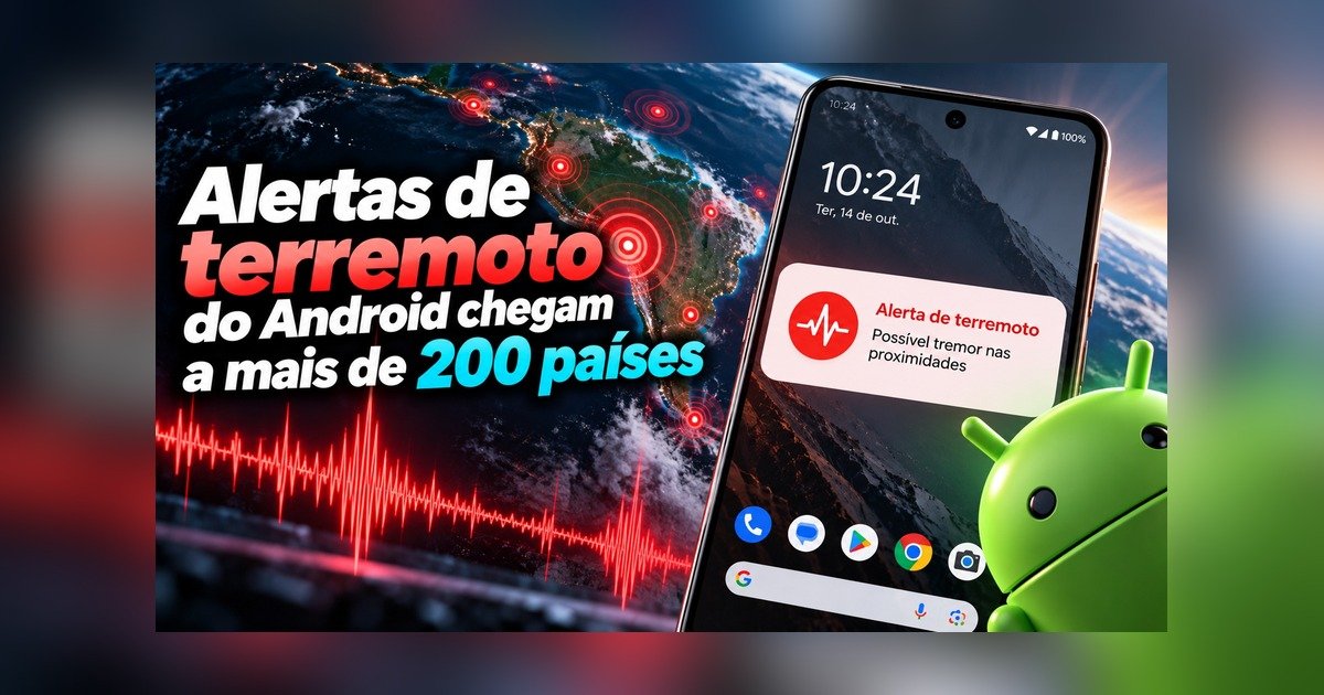 Celular Android exibindo um alerta de terremoto com mapa