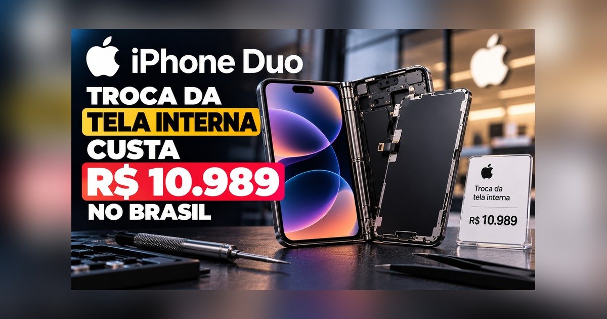 Trocar a tela interna do iPhone Duo custa R$ 10.989 no Brasil, segundo a Apple