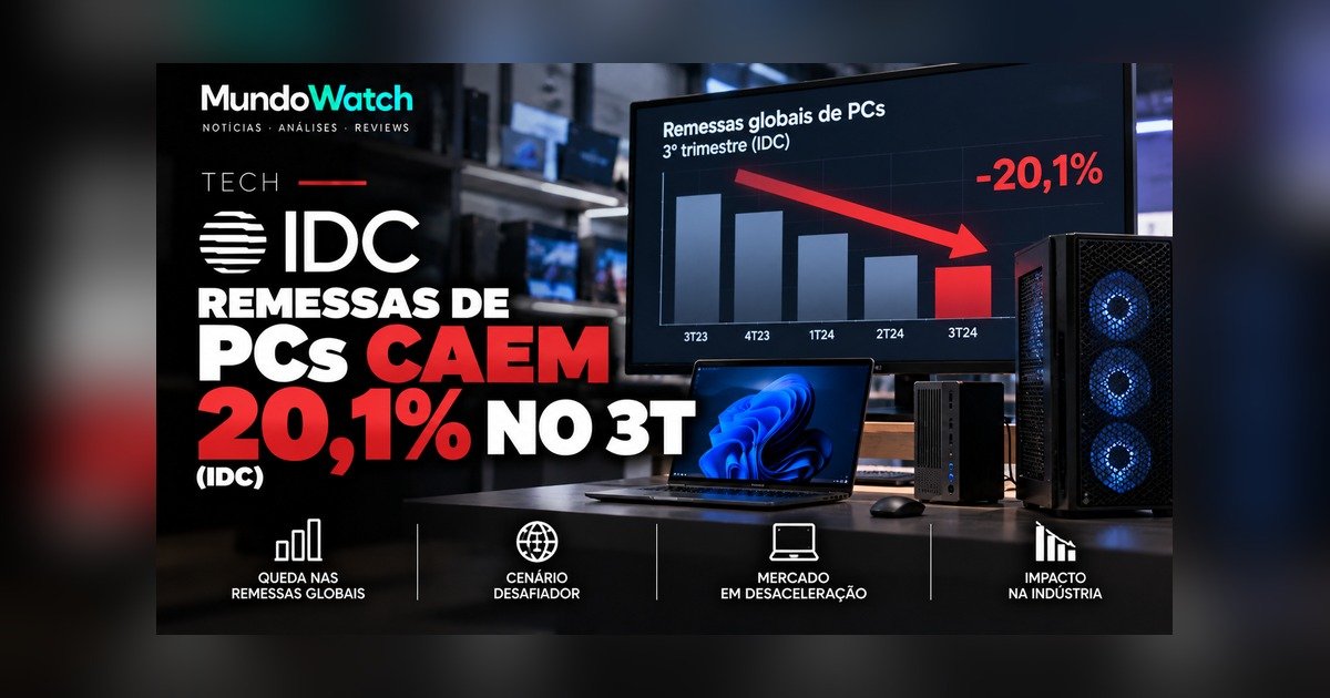 Remessas globais de PCs caem 20,1% no 3T26, para 62,7 milhões, segundo a IDC