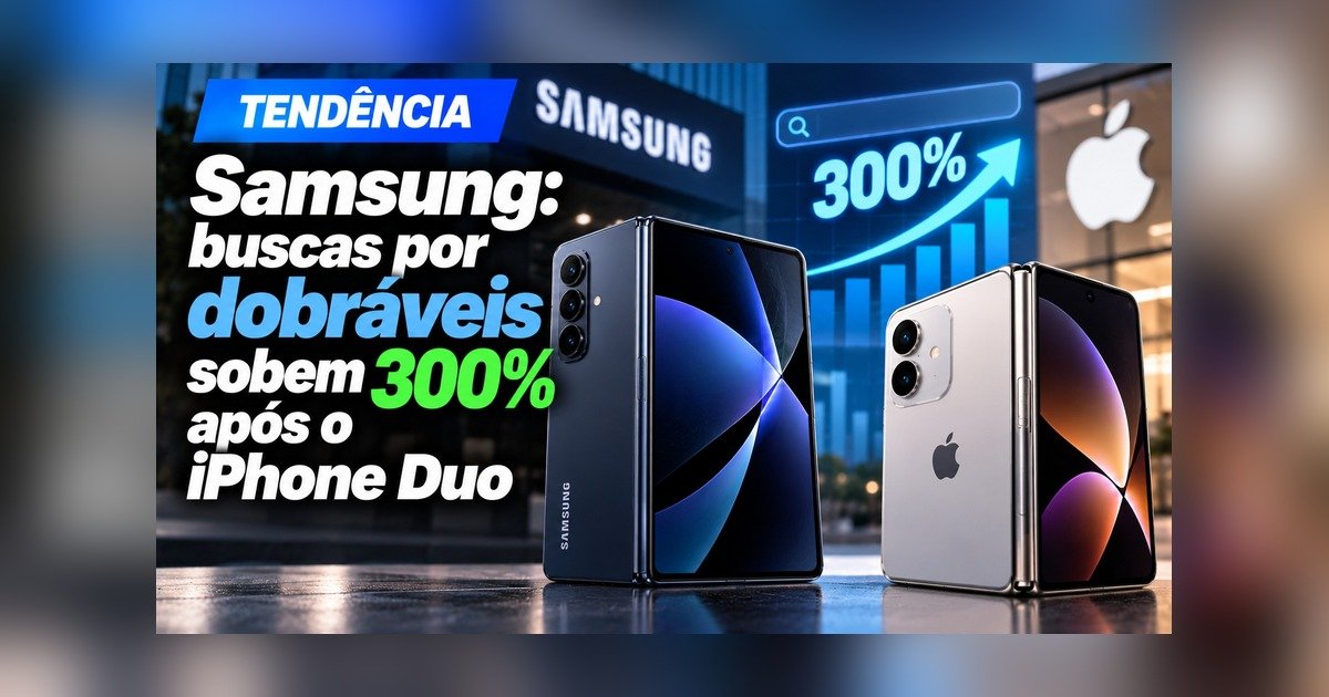 Galaxy Z Fold 8 aberto ao lado do iPhone Duo